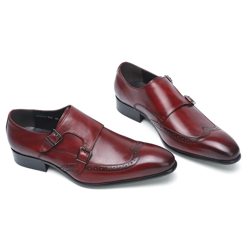 Perforated Wingtip Men Double Monk Strap