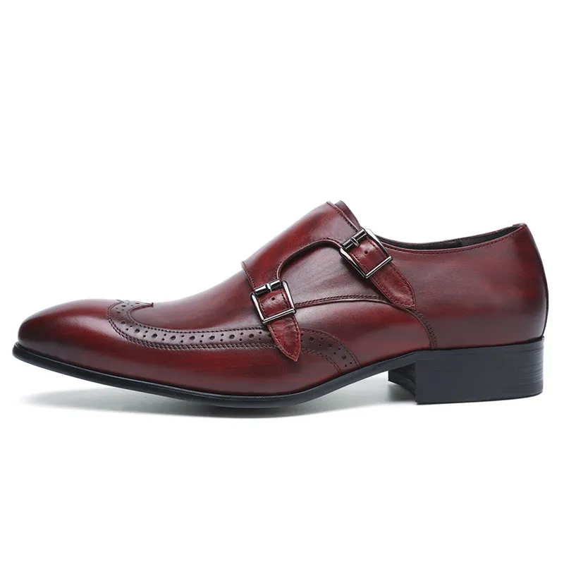 Perforated Wingtip Men Double Monk Strap