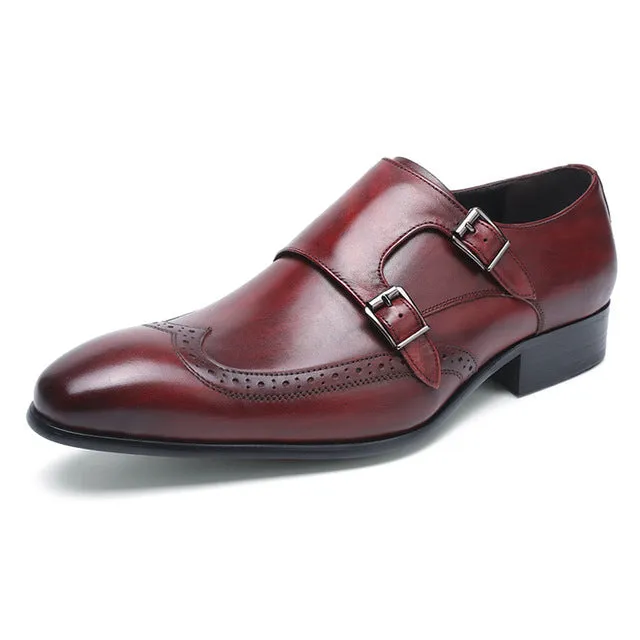 Perforated Wingtip Men Double Monk Strap