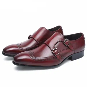 Perforated Wingtip Men Double Monk Strap