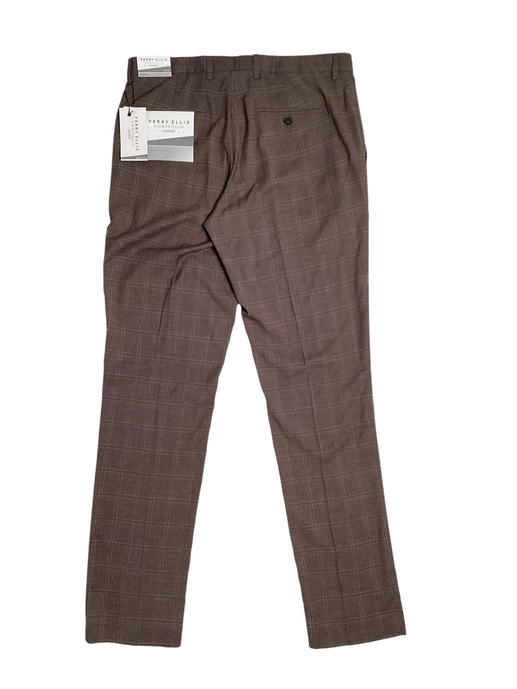 Perry Ellis Portfolio Men's Slim Fit Solid Stretch Dress Pants Brown 32 x 30