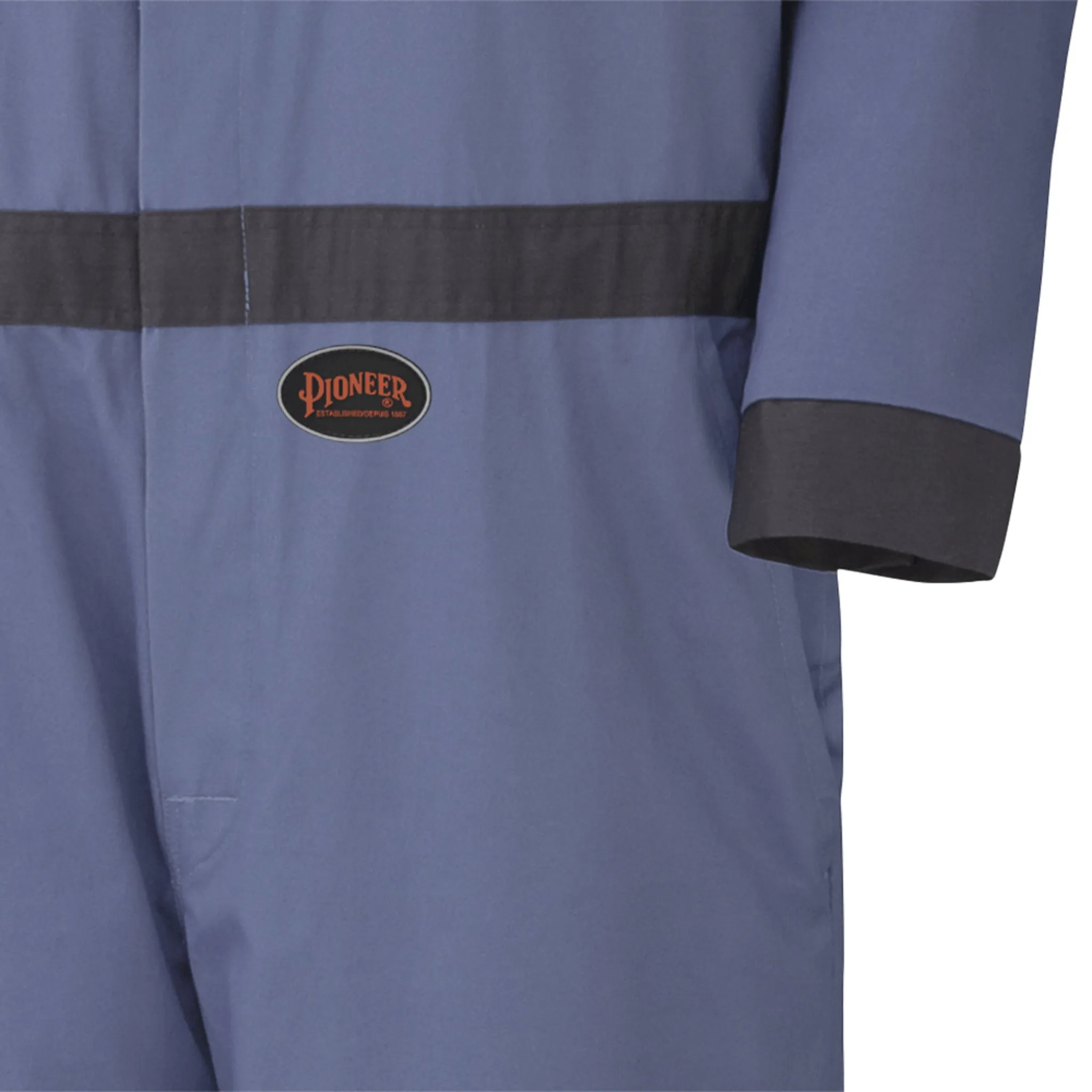 Pioneer Men's 100% Cotton Work Coveralls 5133, Unlined 8oz Heavy-Duty Fabric, Concealed Brass Button Closure, 7 Pockets, Adjustable Snap Wrists | Sizes 36-60