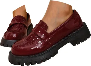 Platform Loafers for Women Patent Leather Chunky Heel Penny Loafers Casual Slip on Loafers Business Casual Shoes