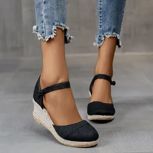 Platform Wedges Sandals for Women,Summer Closed Toe Sandals Women Comfortable Ankle Strap Espadrilles Wedge Sandals Fashion Platform Sandals Women Casual Slip on Sandals Beach Sandals Dress Shoes