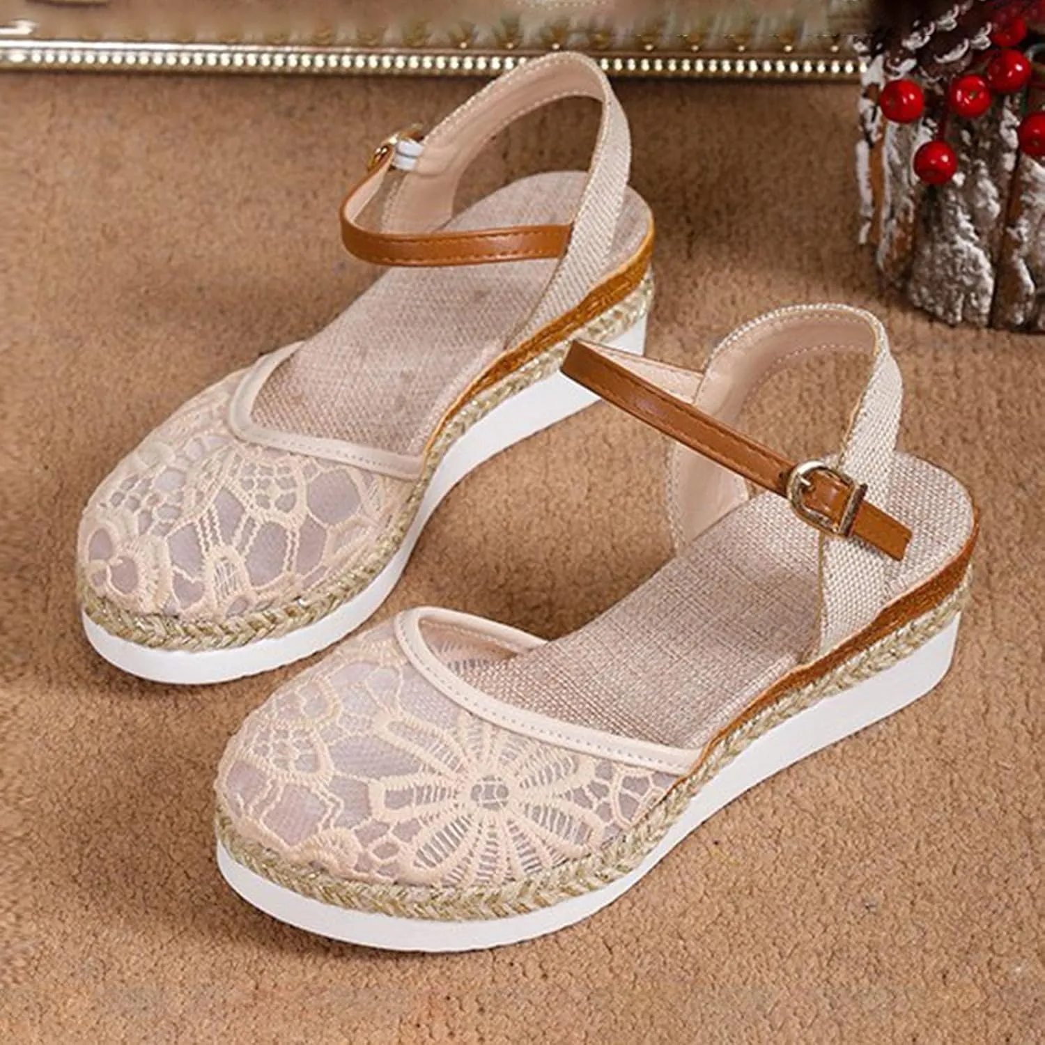 Platform Wedges Sandals for Women,Summer Closed Toe Sandals Women Comfortable Ankle Strap Espadrilles Wedge Sandals Fashion Platform Sandals Women Casual Slip on Sandals Beach Sandals Dress Shoes