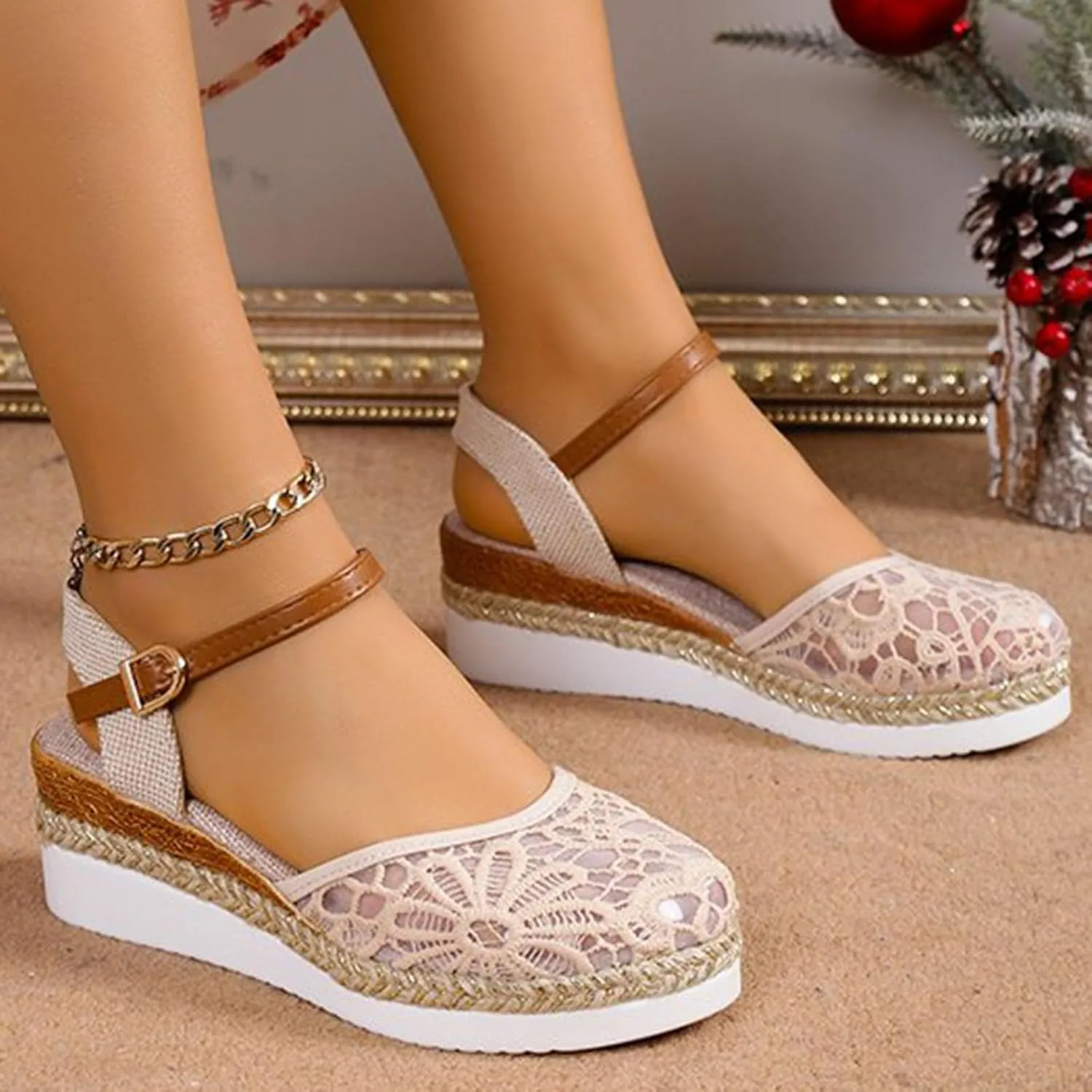 Platform Wedges Sandals for Women,Summer Closed Toe Sandals Women Comfortable Ankle Strap Espadrilles Wedge Sandals Fashion Platform Sandals Women Casual Slip on Sandals Beach Sandals Dress Shoes