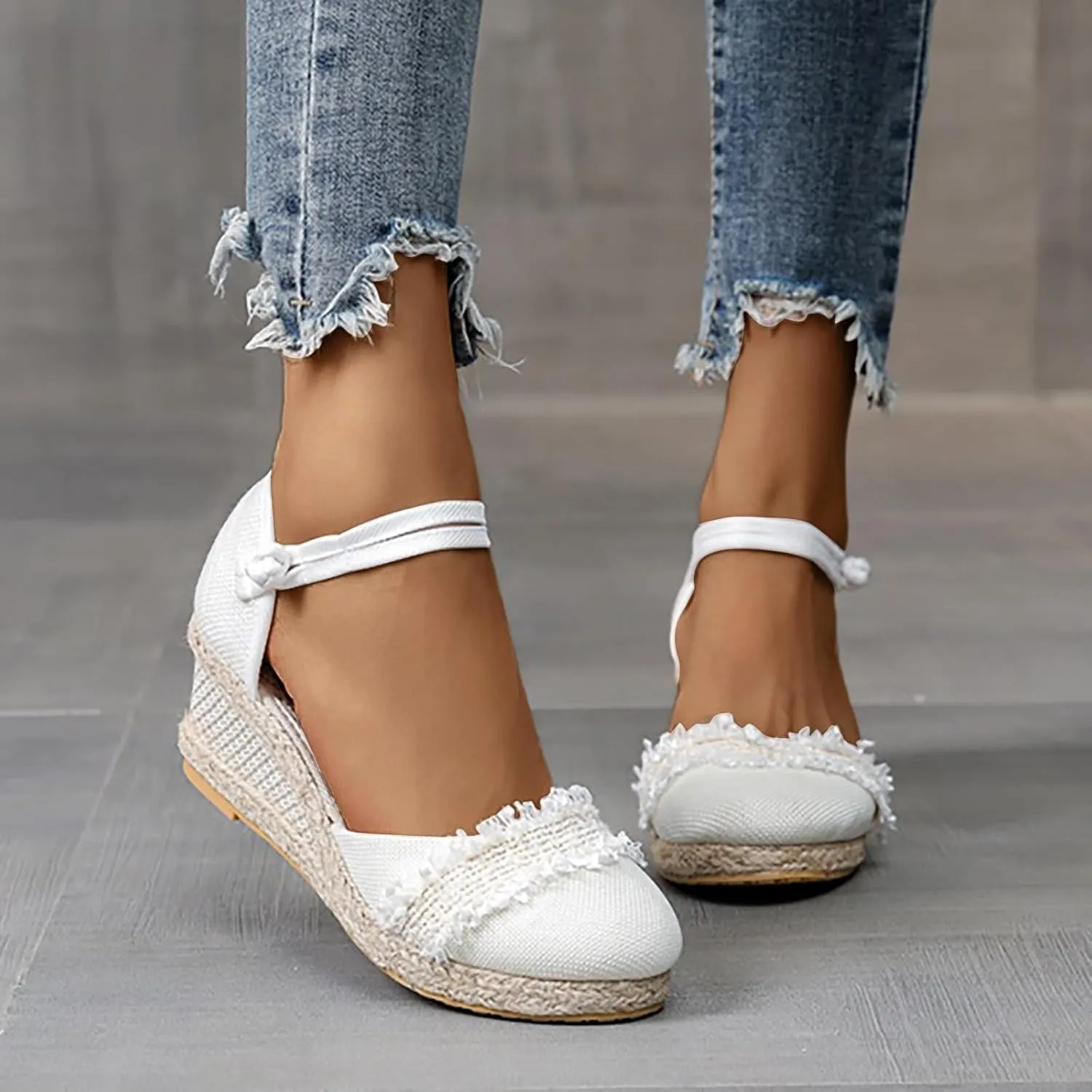 Platform Wedges Sandals for Women,Summer Closed Toe Sandals Women Comfortable Ankle Strap Espadrilles Wedge Sandals Fashion Platform Sandals Women Casual Slip on Sandals Beach Sandals Dress Shoes