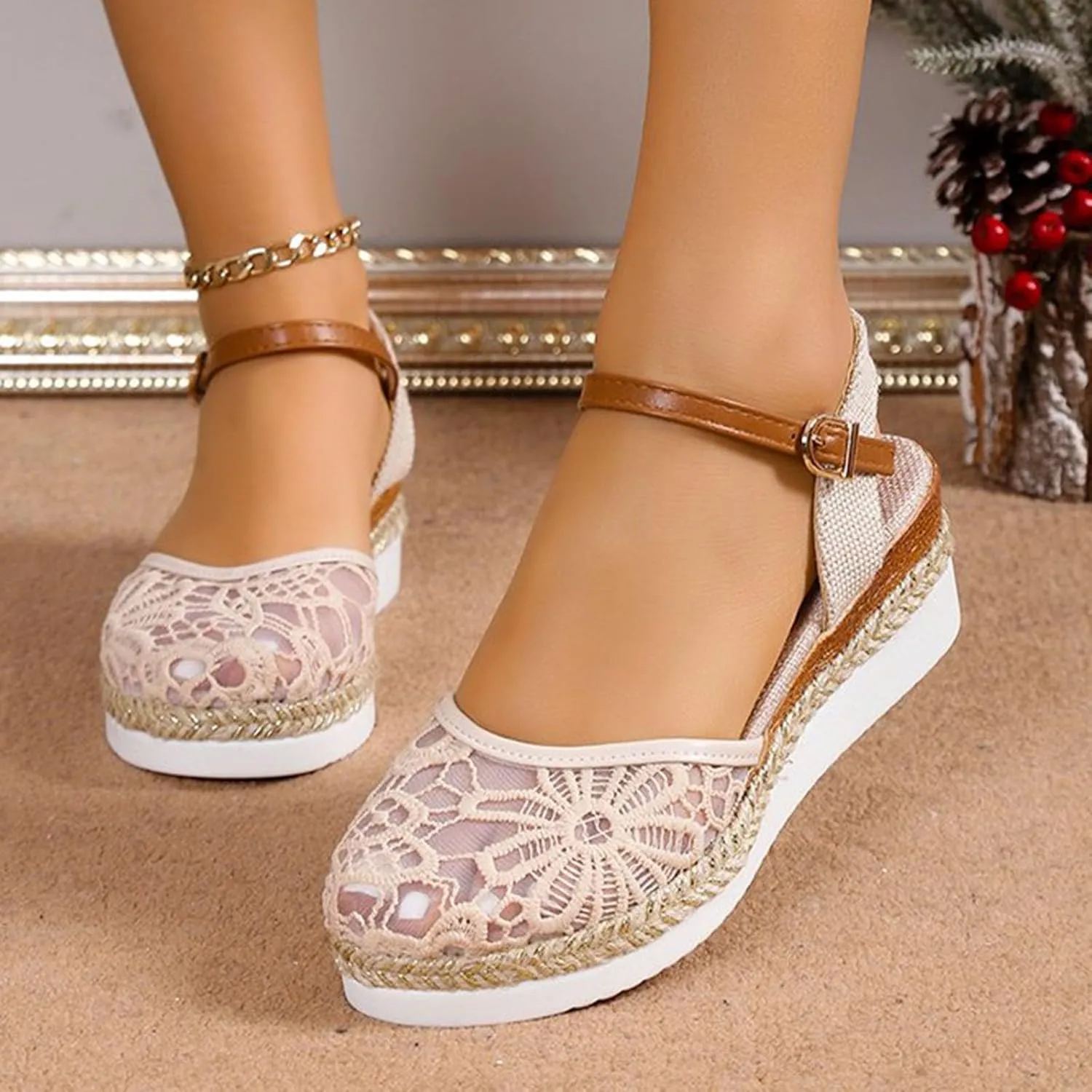 Platform Wedges Sandals for Women,Summer Closed Toe Sandals Women Comfortable Ankle Strap Espadrilles Wedge Sandals Fashion Platform Sandals Women Casual Slip on Sandals Beach Sandals Dress Shoes