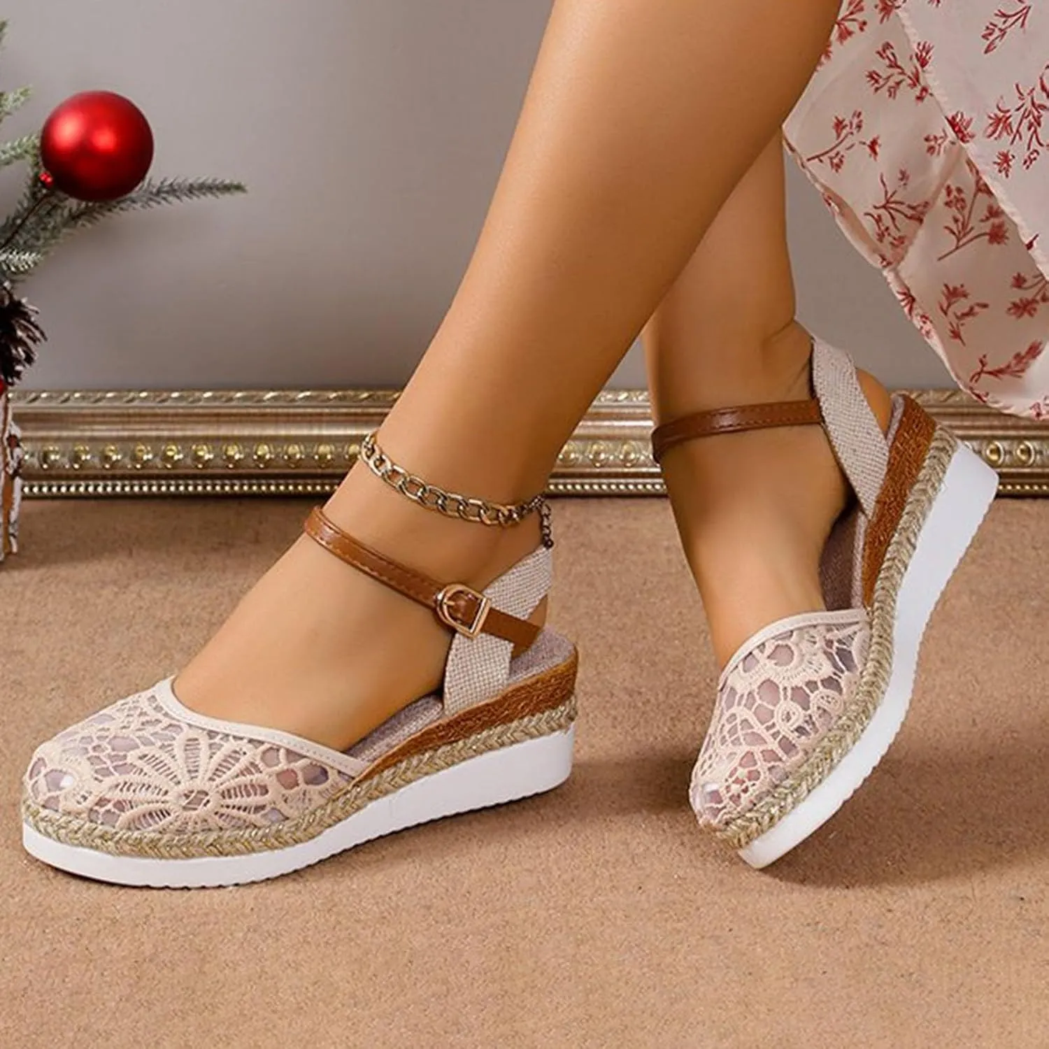 Platform Wedges Sandals for Women,Summer Closed Toe Sandals Women Comfortable Ankle Strap Espadrilles Wedge Sandals Fashion Platform Sandals Women Casual Slip on Sandals Beach Sandals Dress Shoes