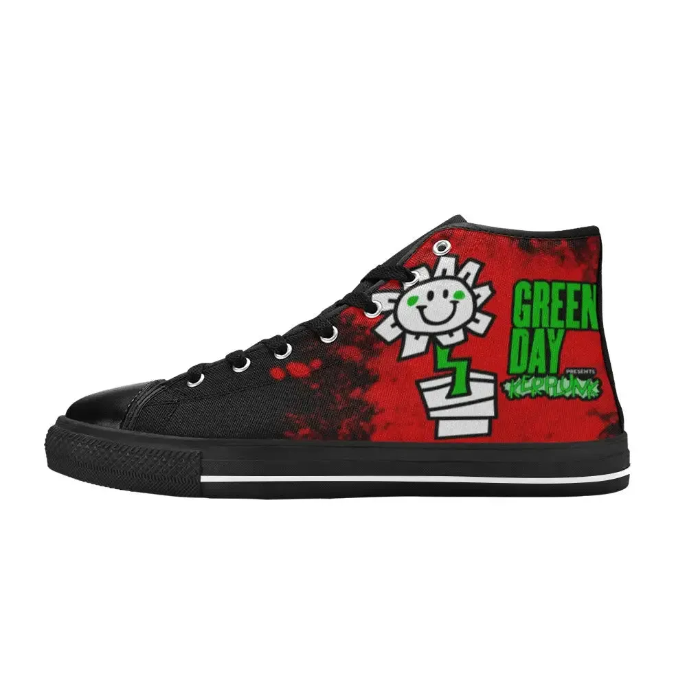 Popular Punk Rock Band Green Day Kerplunk Flower Shoes High Top Sneakers for Kids and Adults