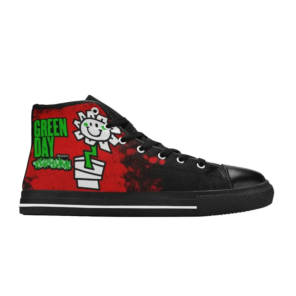 Popular Punk Rock Band Green Day Kerplunk Flower Shoes High Top Sneakers for Kids and Adults