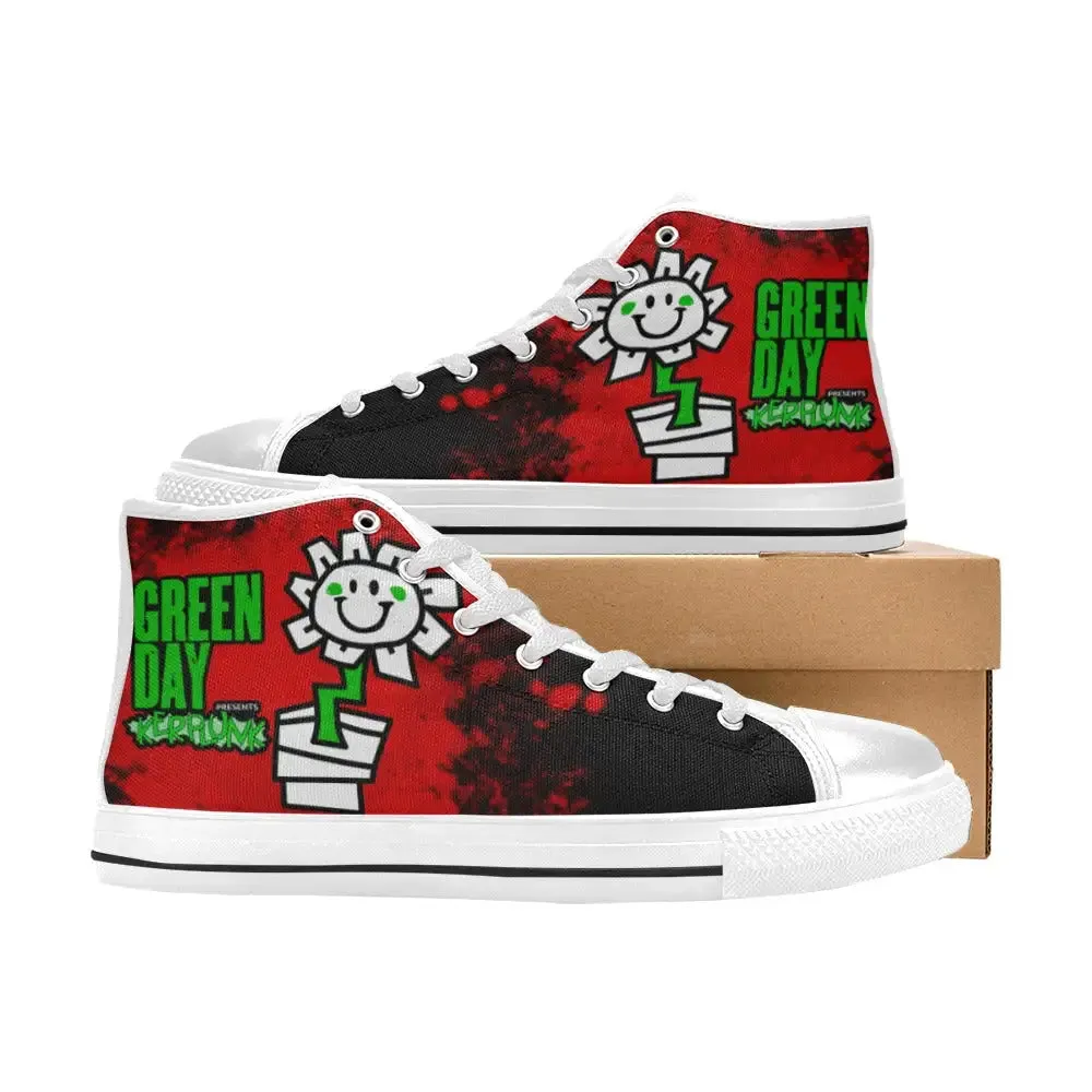 Popular Punk Rock Band Green Day Kerplunk Flower Shoes High Top Sneakers for Kids and Adults