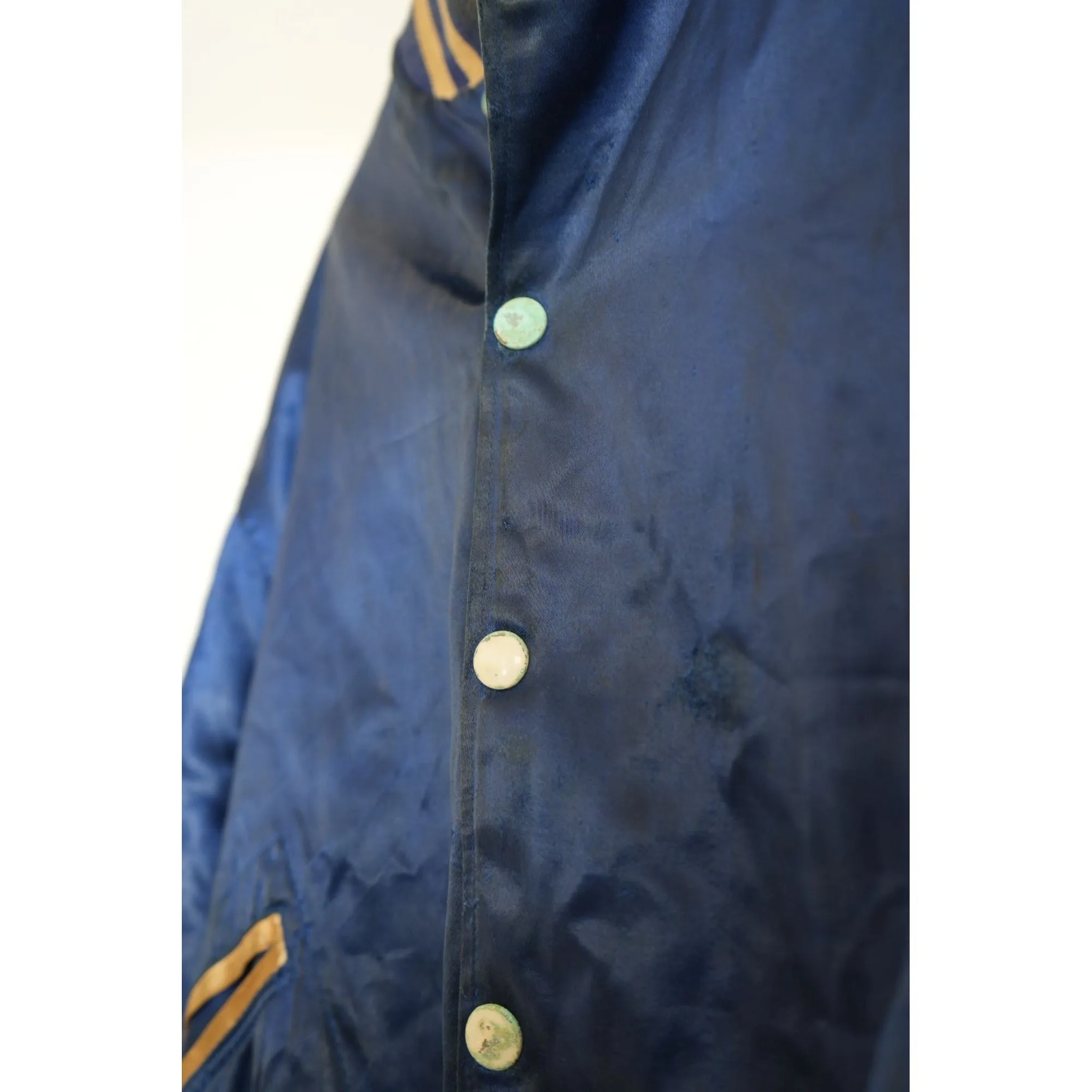 "Retail" Vintage 1960s Reversible Satin Bainbridge Air Base Varsity Jacket Navy Blue (See Dimension) Men's