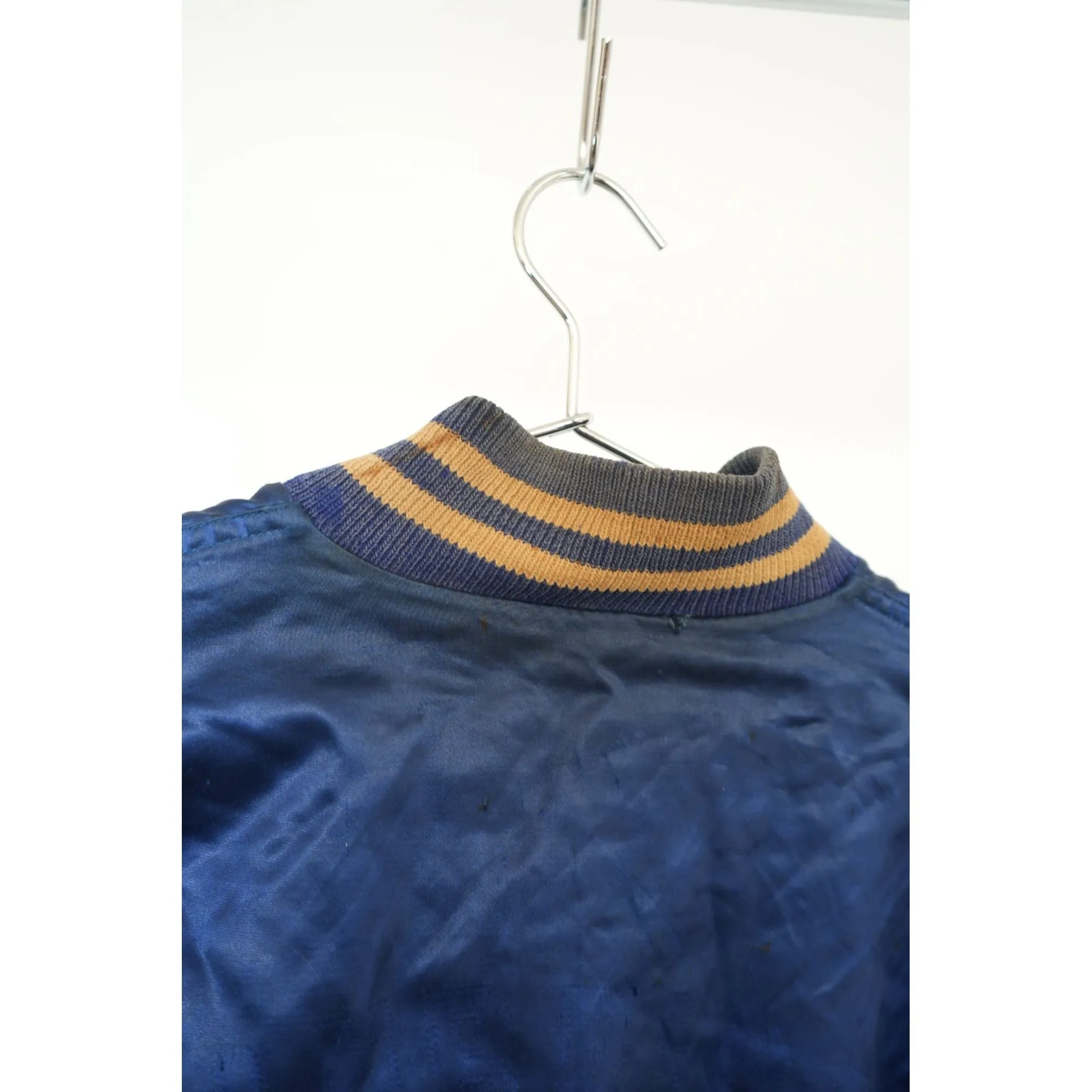 "Retail" Vintage 1960s Reversible Satin Bainbridge Air Base Varsity Jacket Navy Blue (See Dimension) Men's