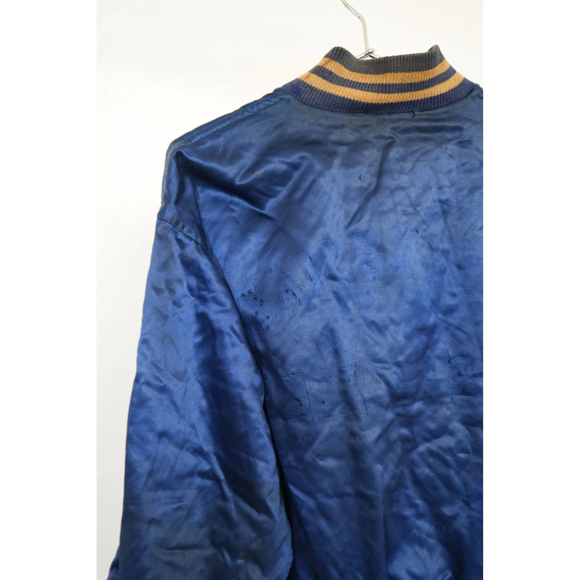 "Retail" Vintage 1960s Reversible Satin Bainbridge Air Base Varsity Jacket Navy Blue (See Dimension) Men's