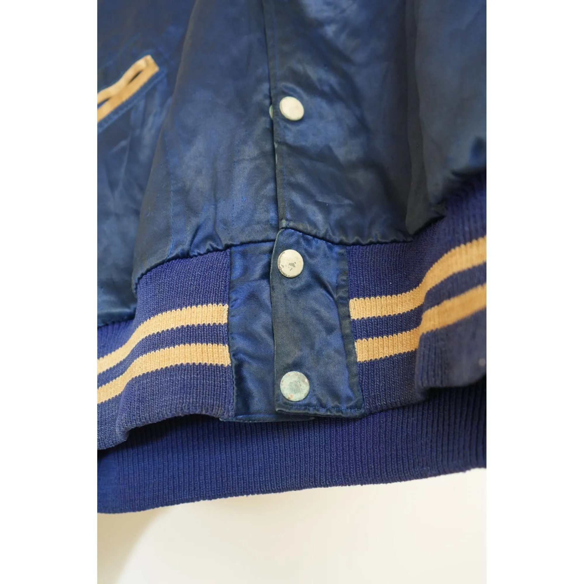 "Retail" Vintage 1960s Reversible Satin Bainbridge Air Base Varsity Jacket Navy Blue (See Dimension) Men's