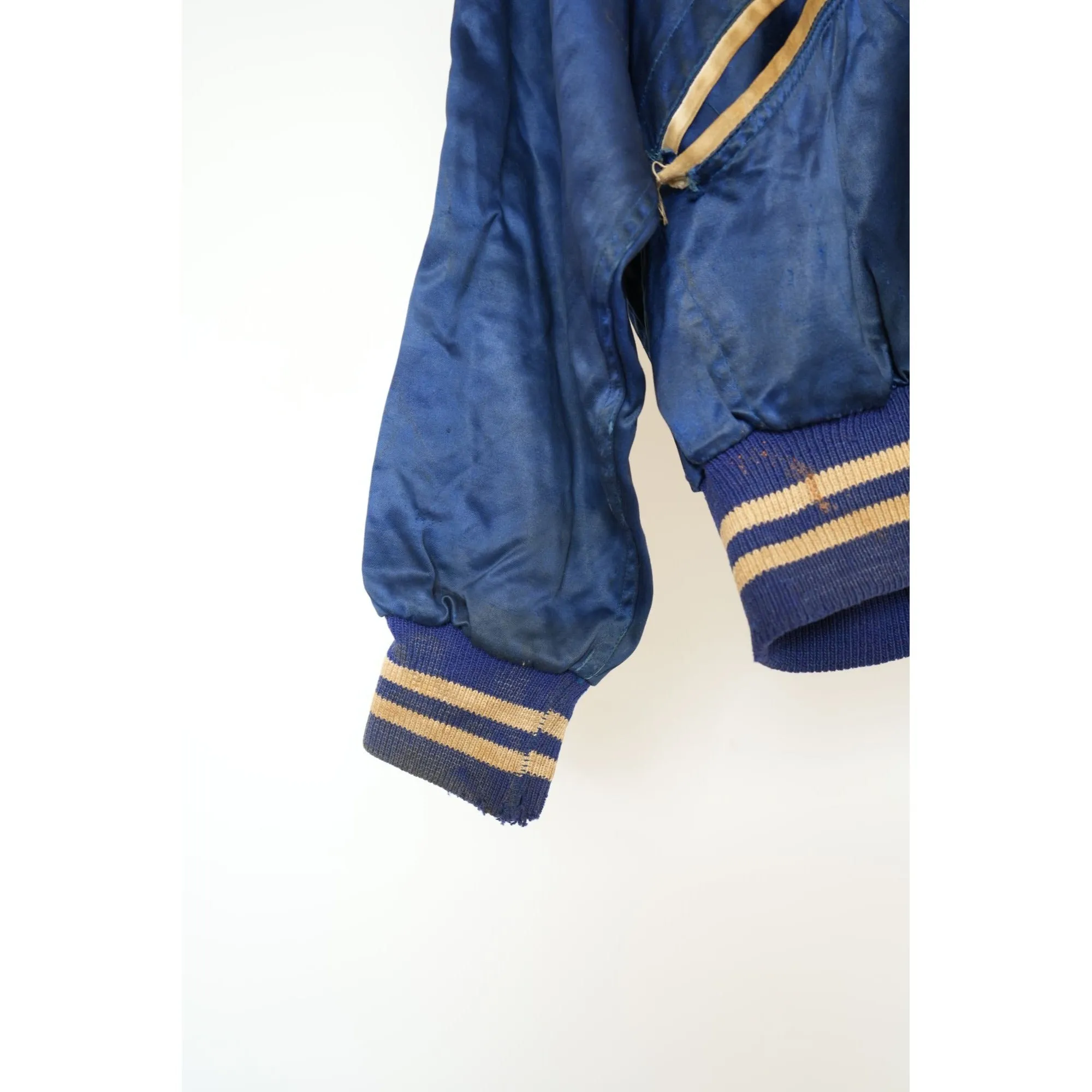 "Retail" Vintage 1960s Reversible Satin Bainbridge Air Base Varsity Jacket Navy Blue (See Dimension) Men's