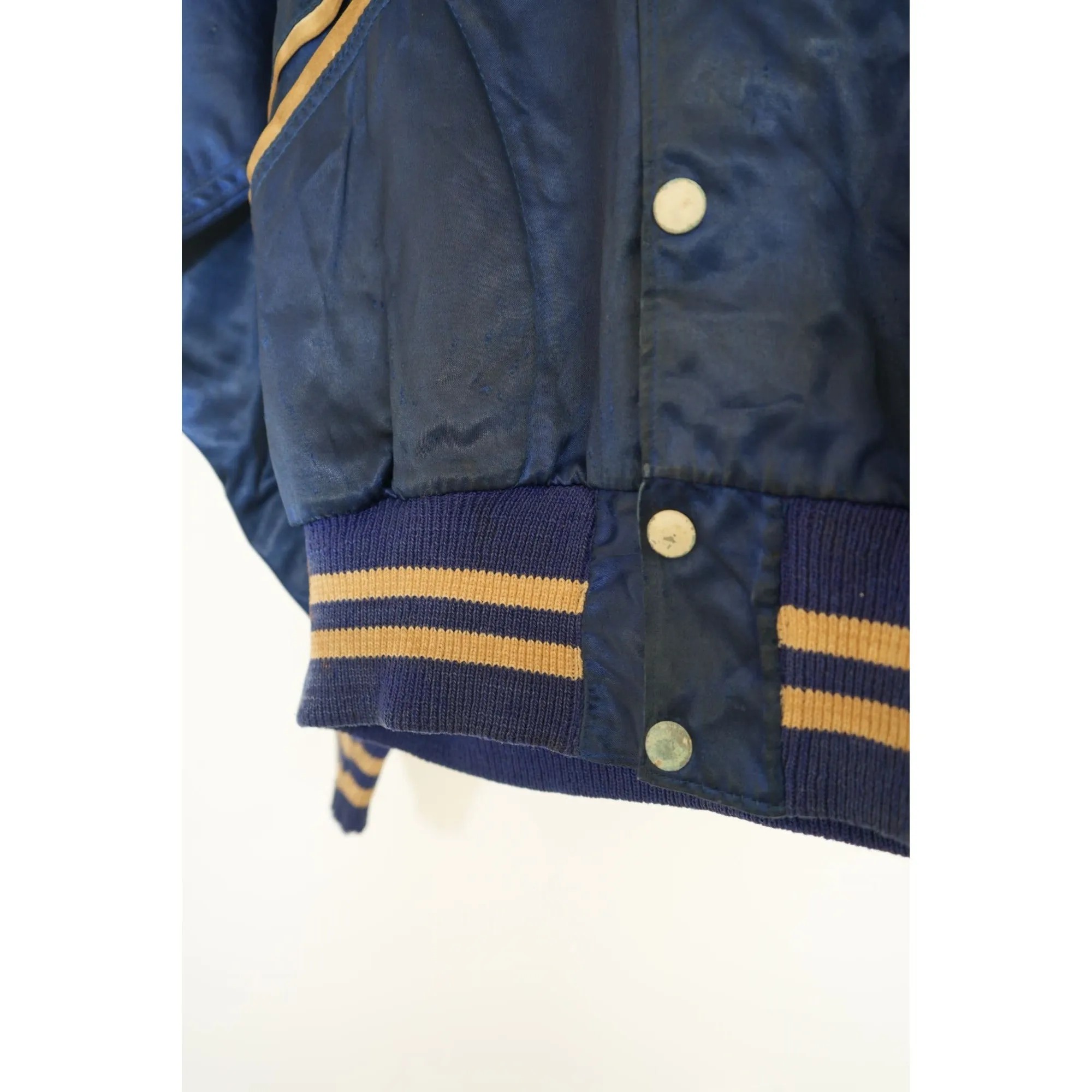 "Retail" Vintage 1960s Reversible Satin Bainbridge Air Base Varsity Jacket Navy Blue (See Dimension) Men's