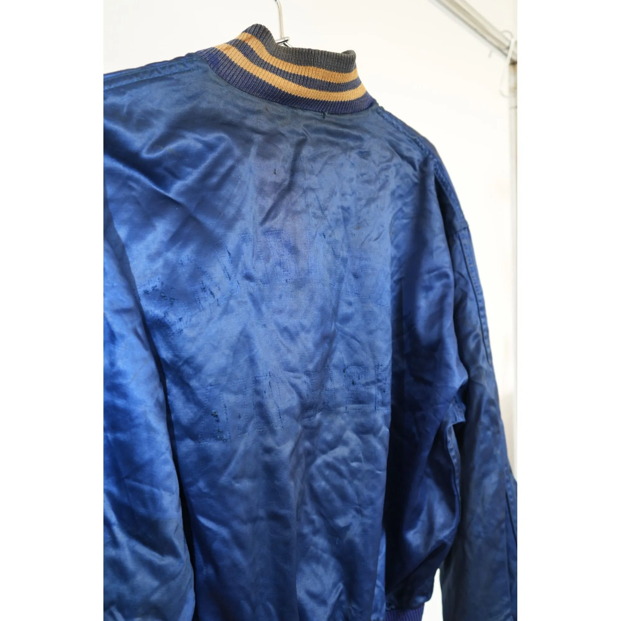 "Retail" Vintage 1960s Reversible Satin Bainbridge Air Base Varsity Jacket Navy Blue (See Dimension) Men's