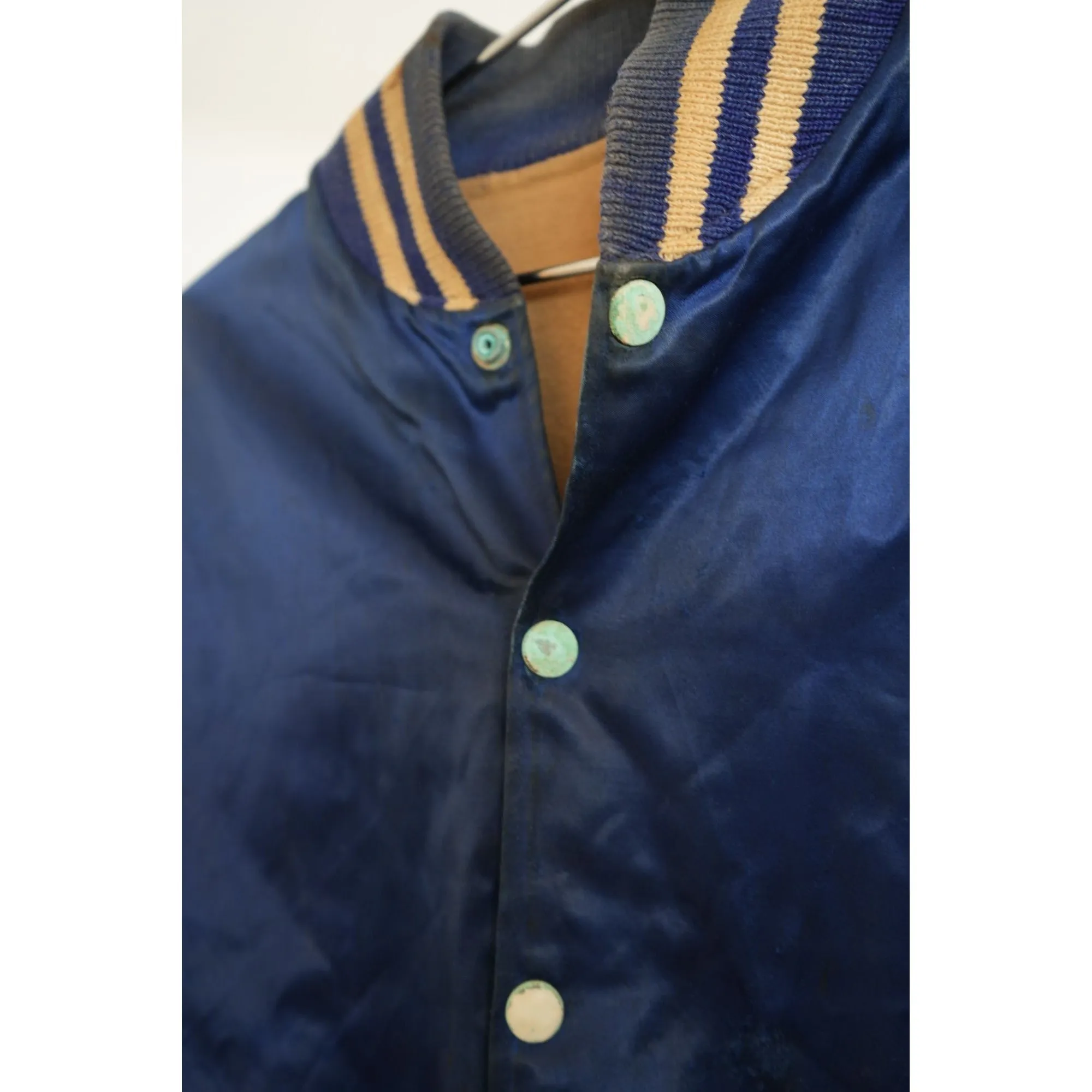 "Retail" Vintage 1960s Reversible Satin Bainbridge Air Base Varsity Jacket Navy Blue (See Dimension) Men's