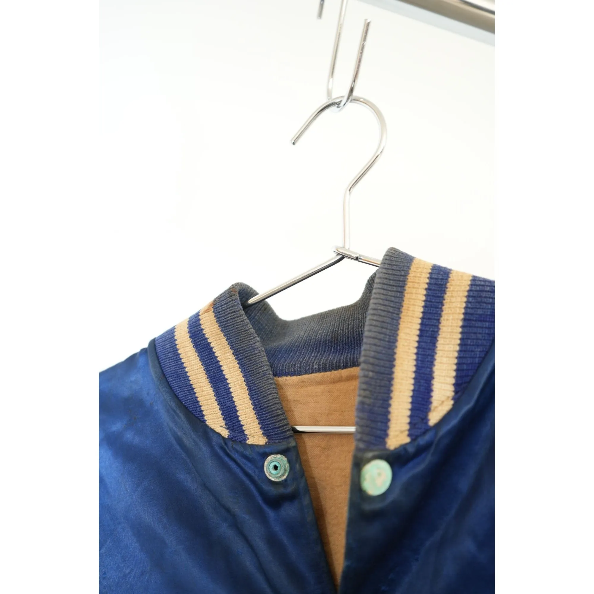 "Retail" Vintage 1960s Reversible Satin Bainbridge Air Base Varsity Jacket Navy Blue (See Dimension) Men's