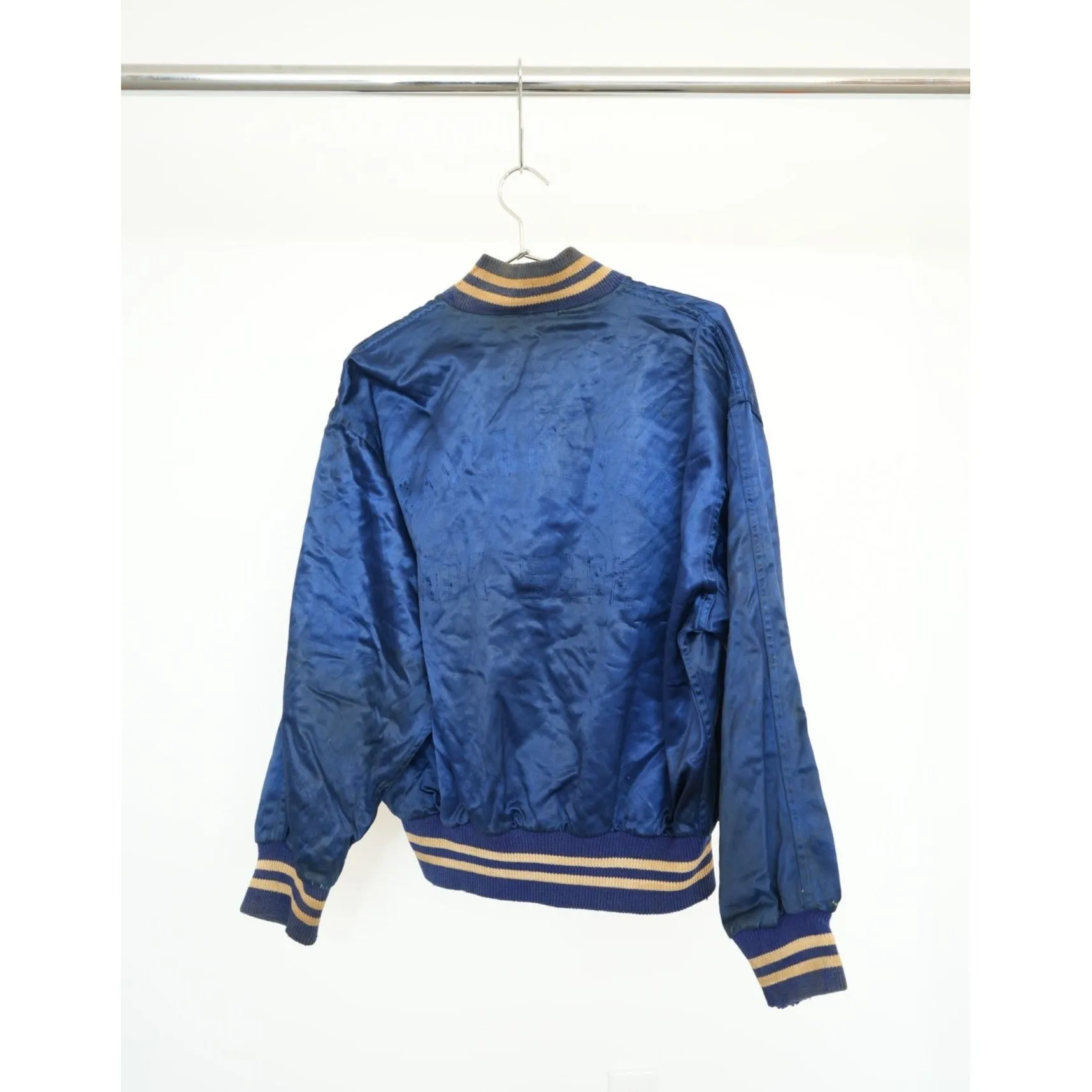 "Retail" Vintage 1960s Reversible Satin Bainbridge Air Base Varsity Jacket Navy Blue (See Dimension) Men's