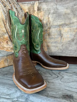 R. Watson Men's Vintage Green & Tobacco Wide Square Toe Western Cowboy Boots RW8034-2