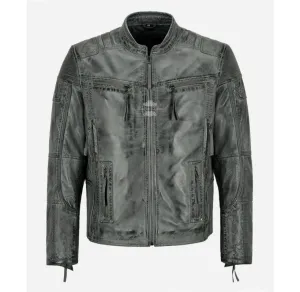 RACER Grey Vintage Men's Biker Leather Jacket Classic Moto Fashion Leather Jacket