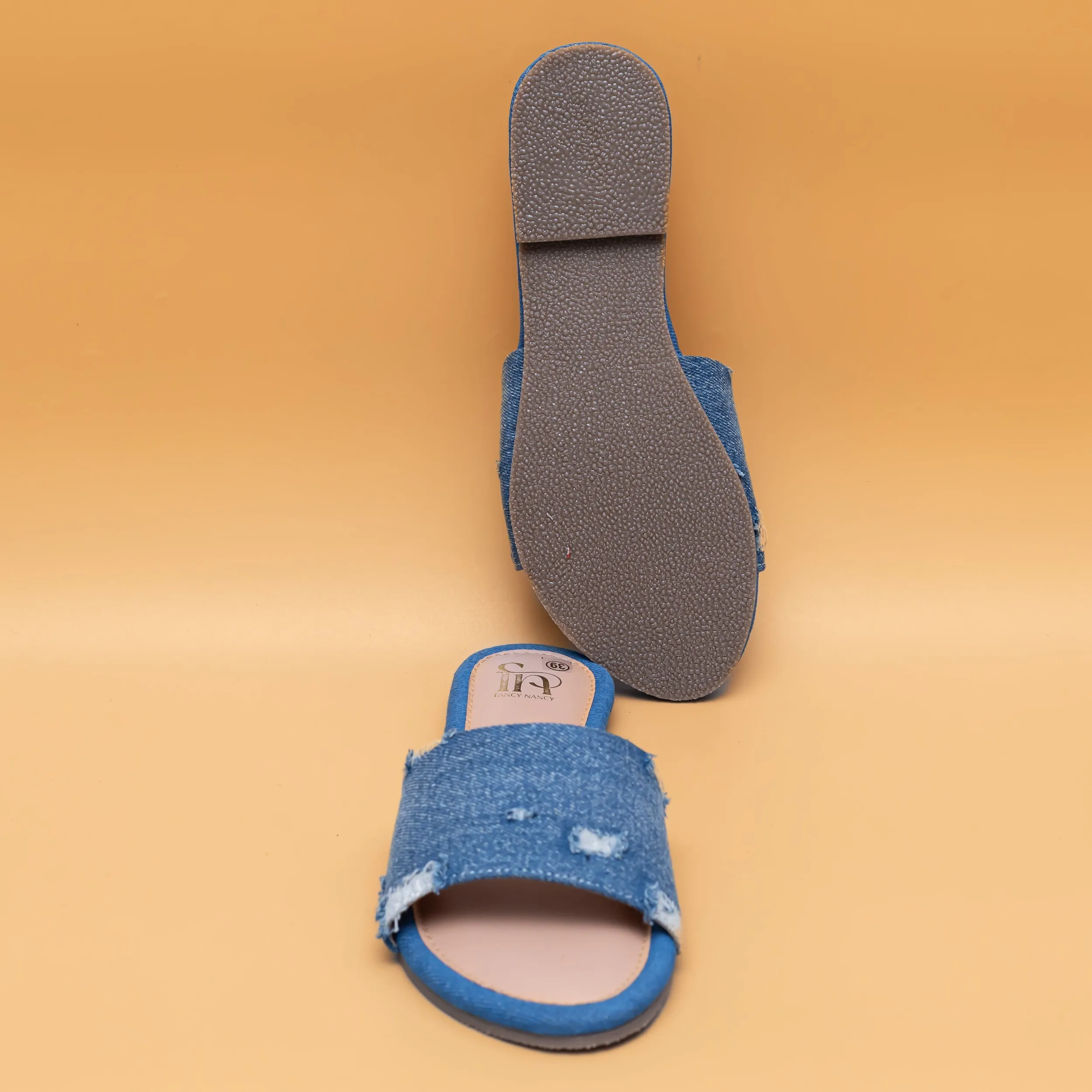 Ripped Denim Sliders - Blue