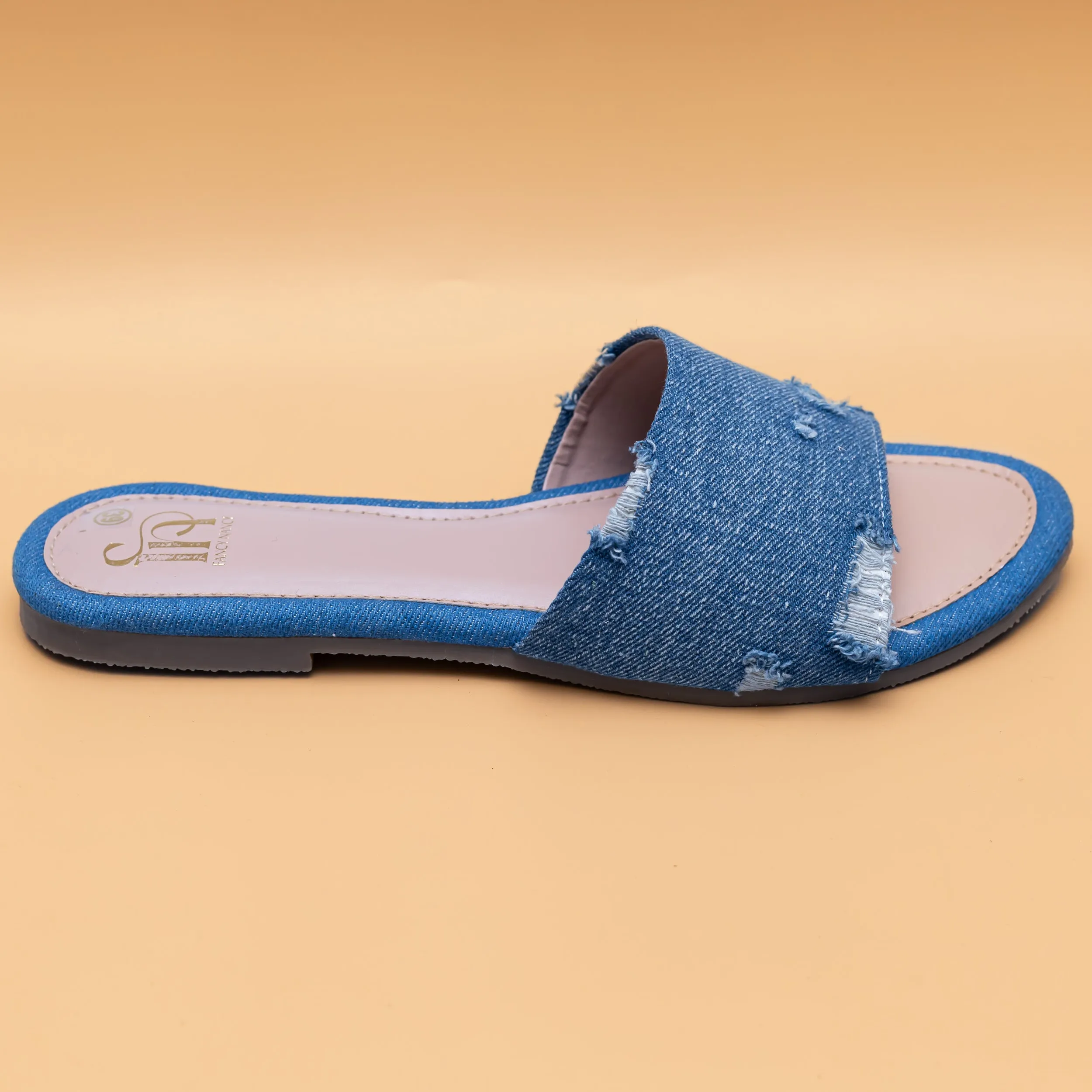 Ripped Denim Sliders - Blue