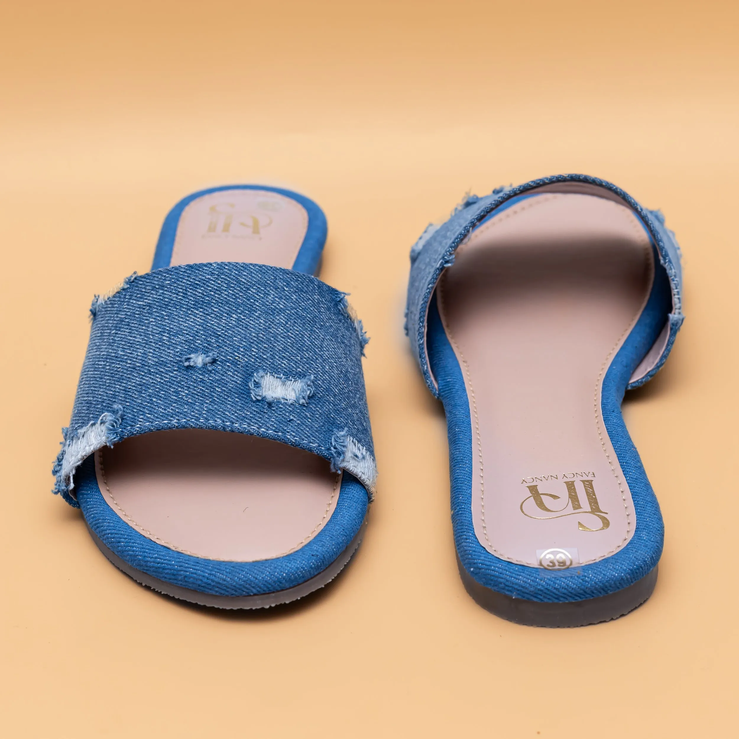 Ripped Denim Sliders - Blue