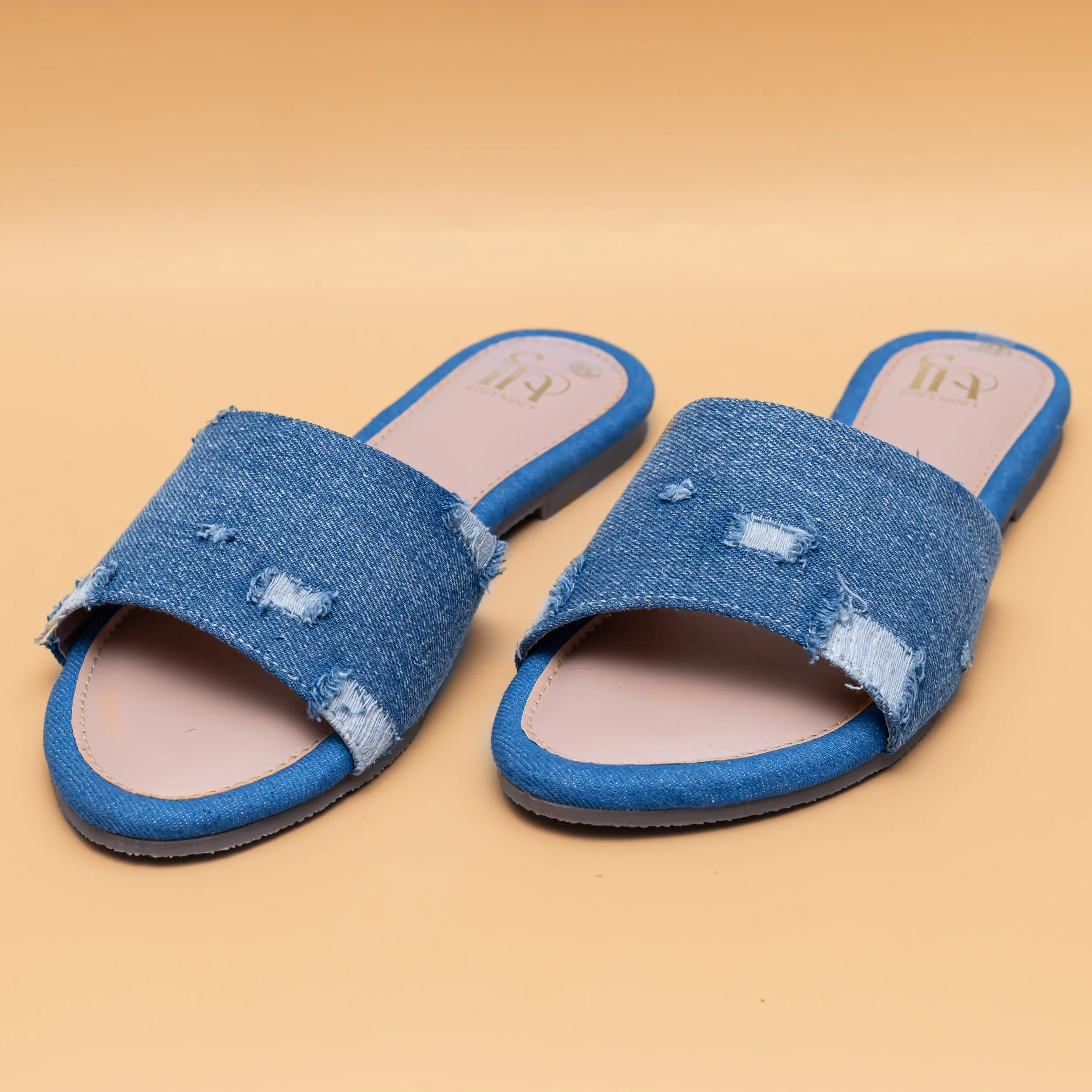 Ripped Denim Sliders - Blue