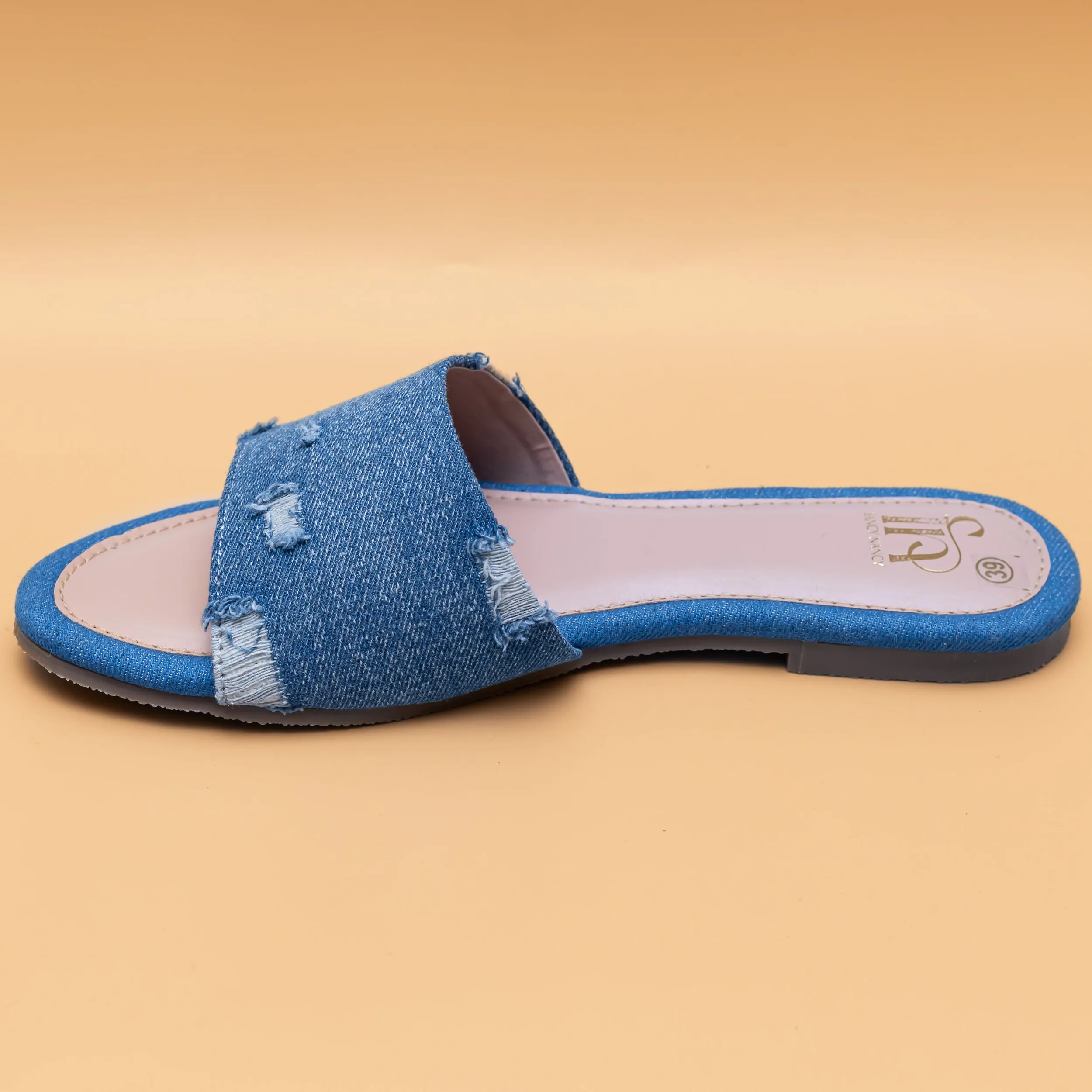 Ripped Denim Sliders - Blue