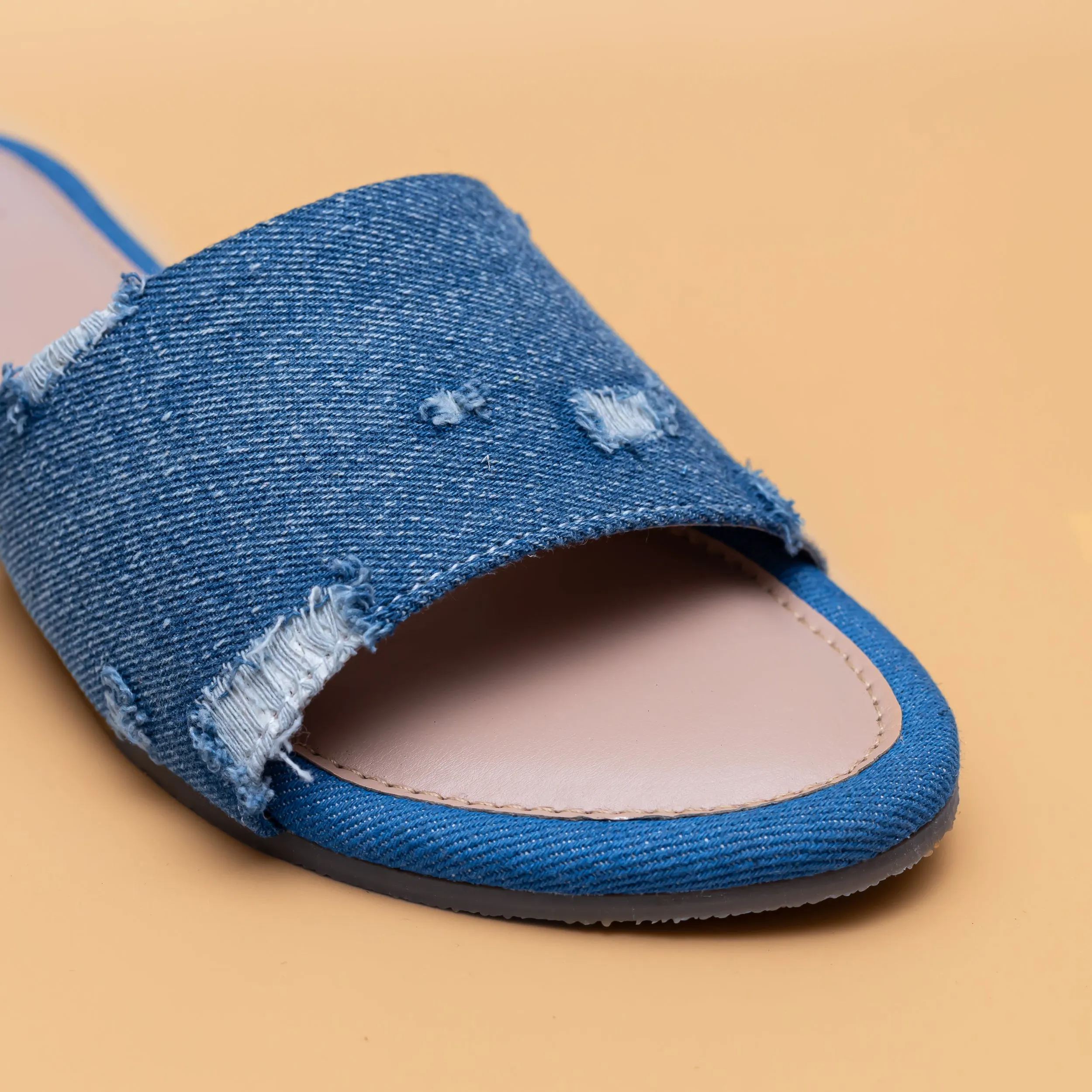 Ripped Denim Sliders - Blue