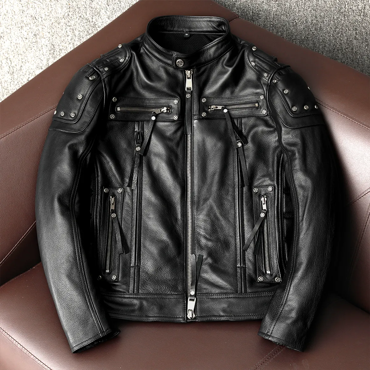 Rivet Punk Motorcycle Leather Jacket