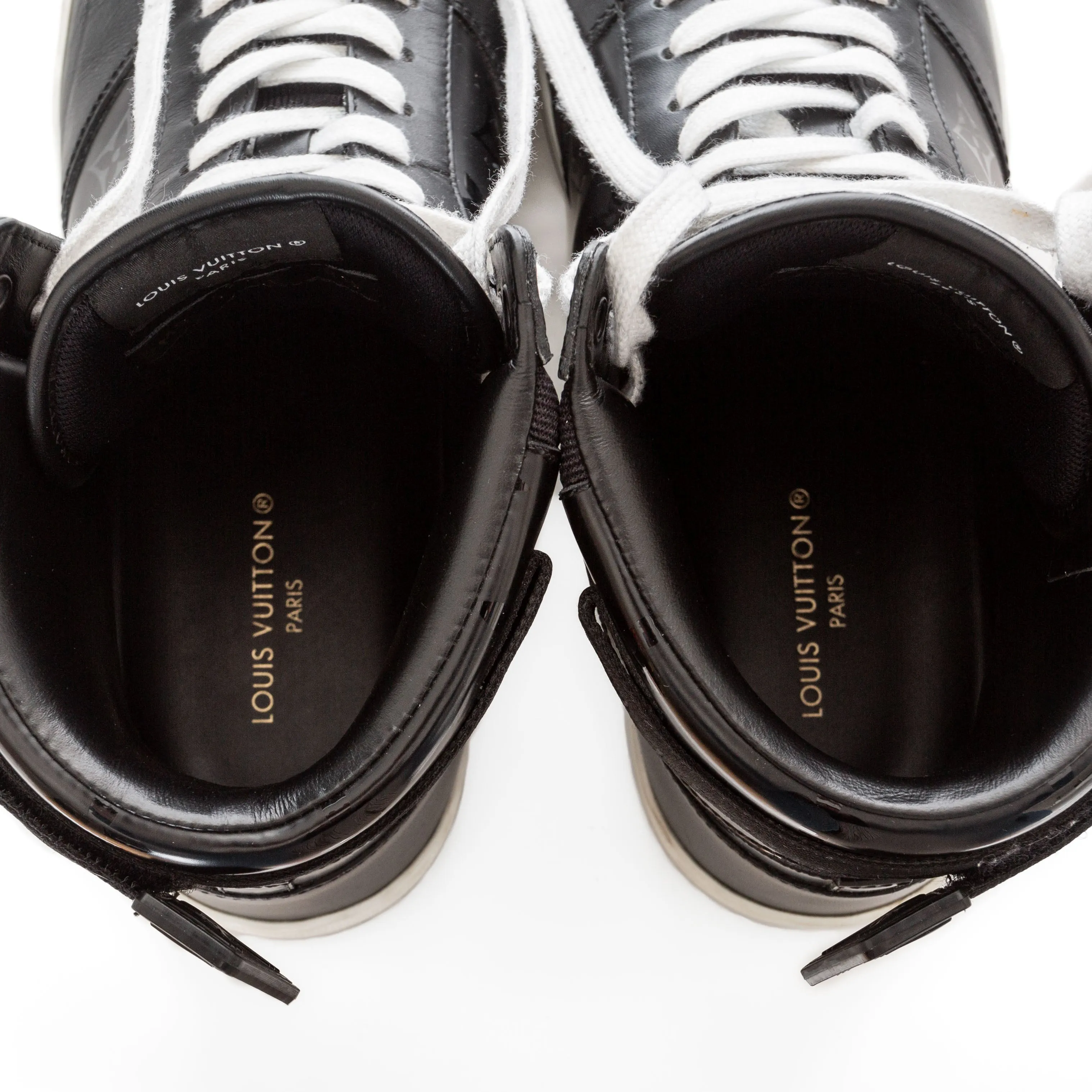 Rivoli Black Leather Monogram High-Top Sneakers Men's 8.5