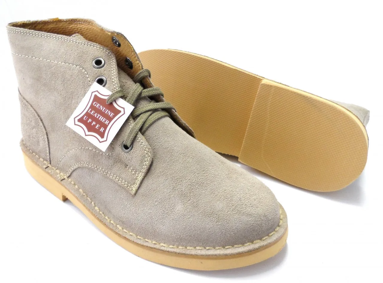 Roamers Beige 5 Eyelet Retro Mod Style Real Suede Desert Boots