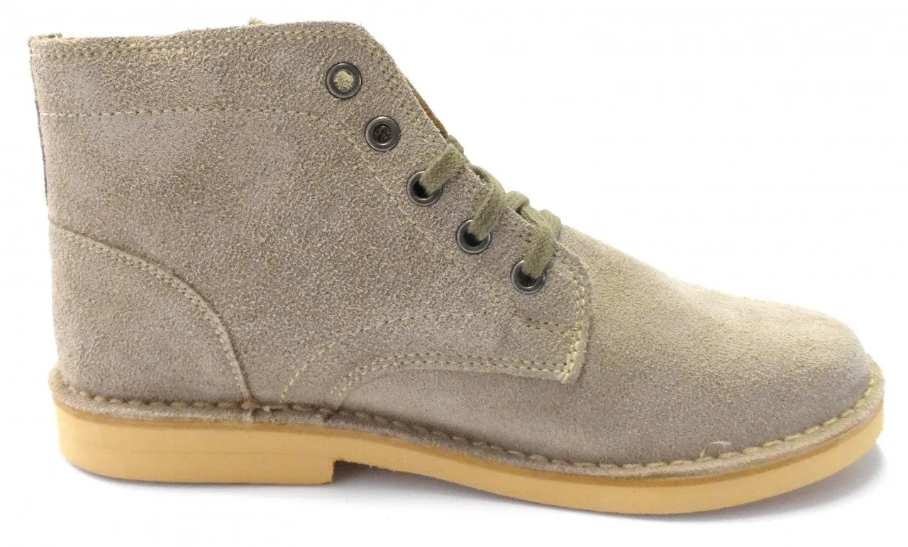 Roamers Beige 5 Eyelet Retro Mod Style Real Suede Desert Boots