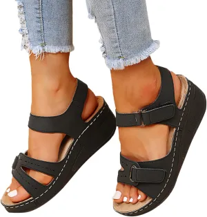 Rvidbe Orthopedic Sandals for Women Comfy Orthotic Sandal Anti-Slip Breathable Arch Support Platform Wedge Sandals Shoes