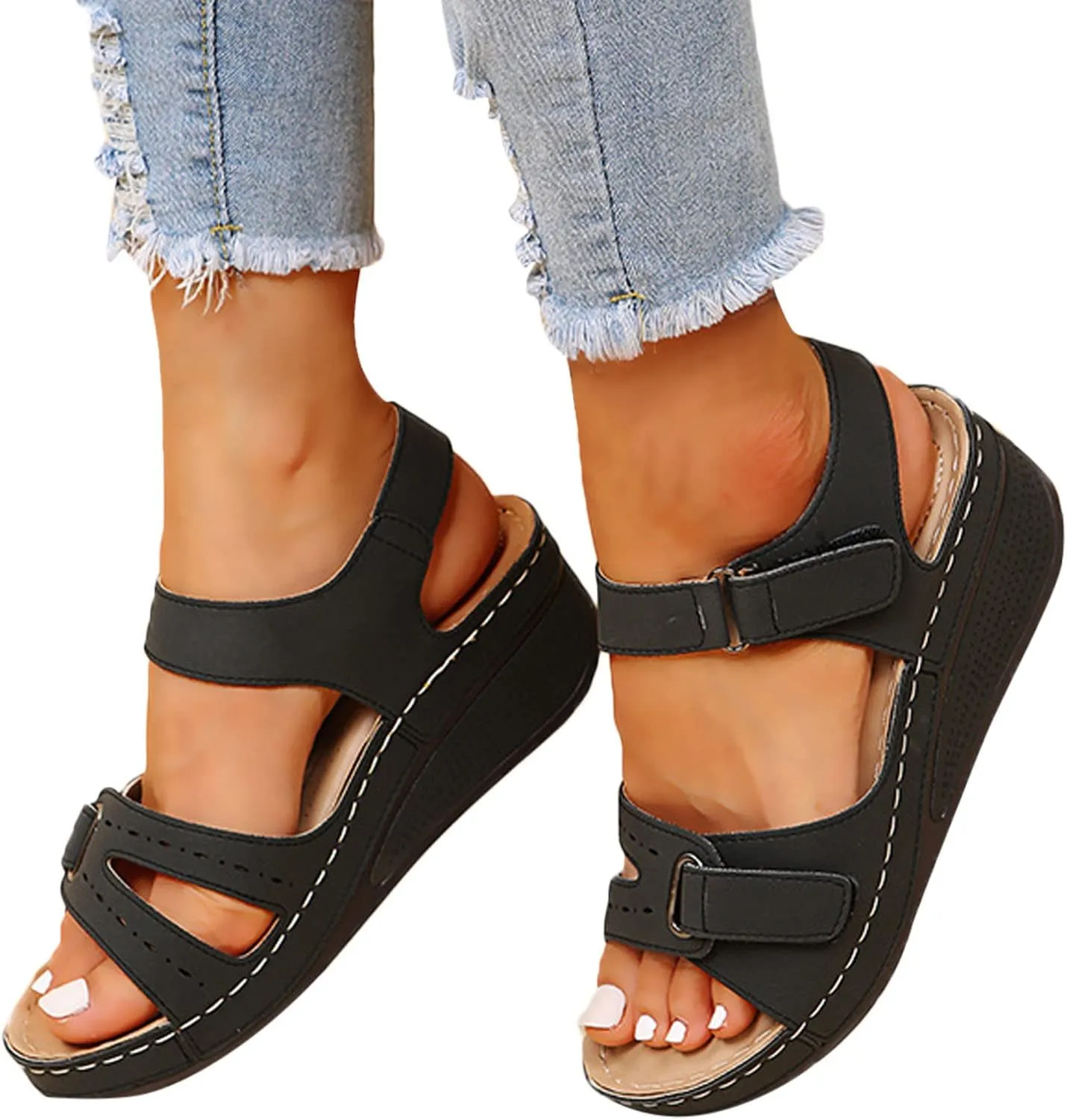 Rvidbe Orthopedic Sandals for Women Comfy Orthotic Sandal Anti-Slip Breathable Arch Support Platform Wedge Sandals Shoes