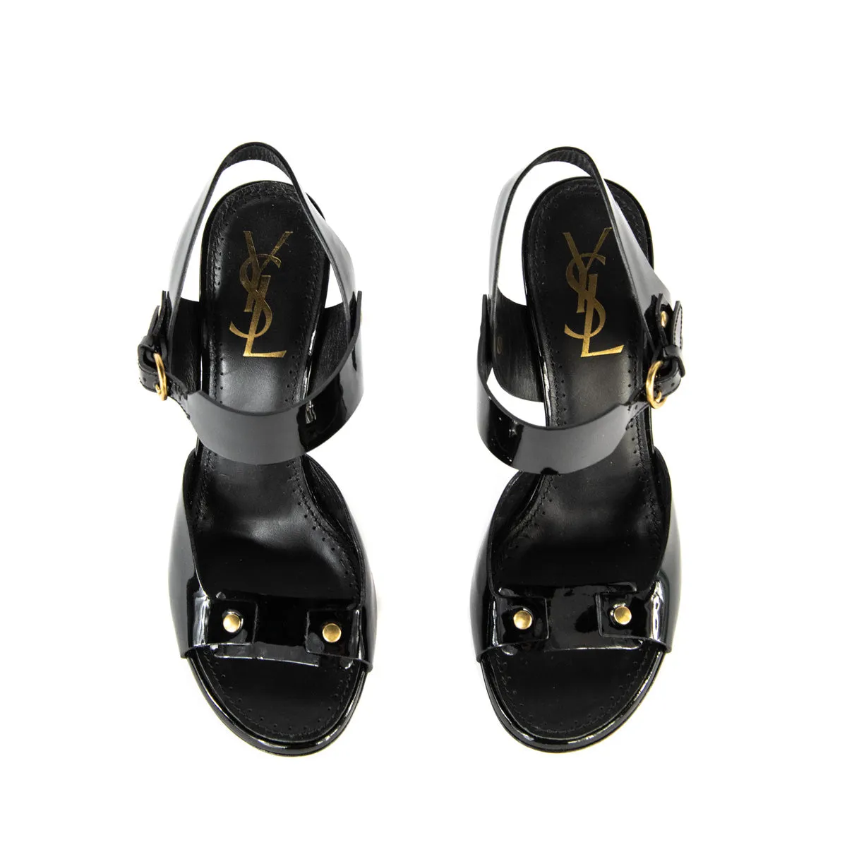 Saint Laurent Black Patent Leather Slingback Sandals Size 7 | EU 37
