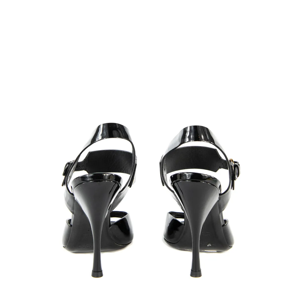Saint Laurent Black Patent Leather Slingback Sandals Size 7 | EU 37