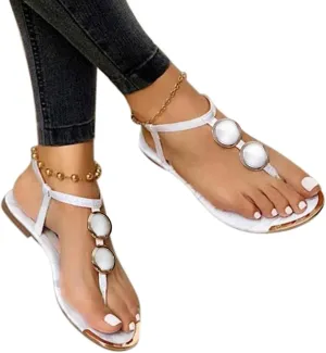 Sandals for Women Orthotic Arch Support Lightweight Yoga Mat Thong Flat Soft Bottom Flip Flops Breathable T-Strap Clip Quick Drying Shoes Open Toe slippers sandals lace Ring Leather E59-White