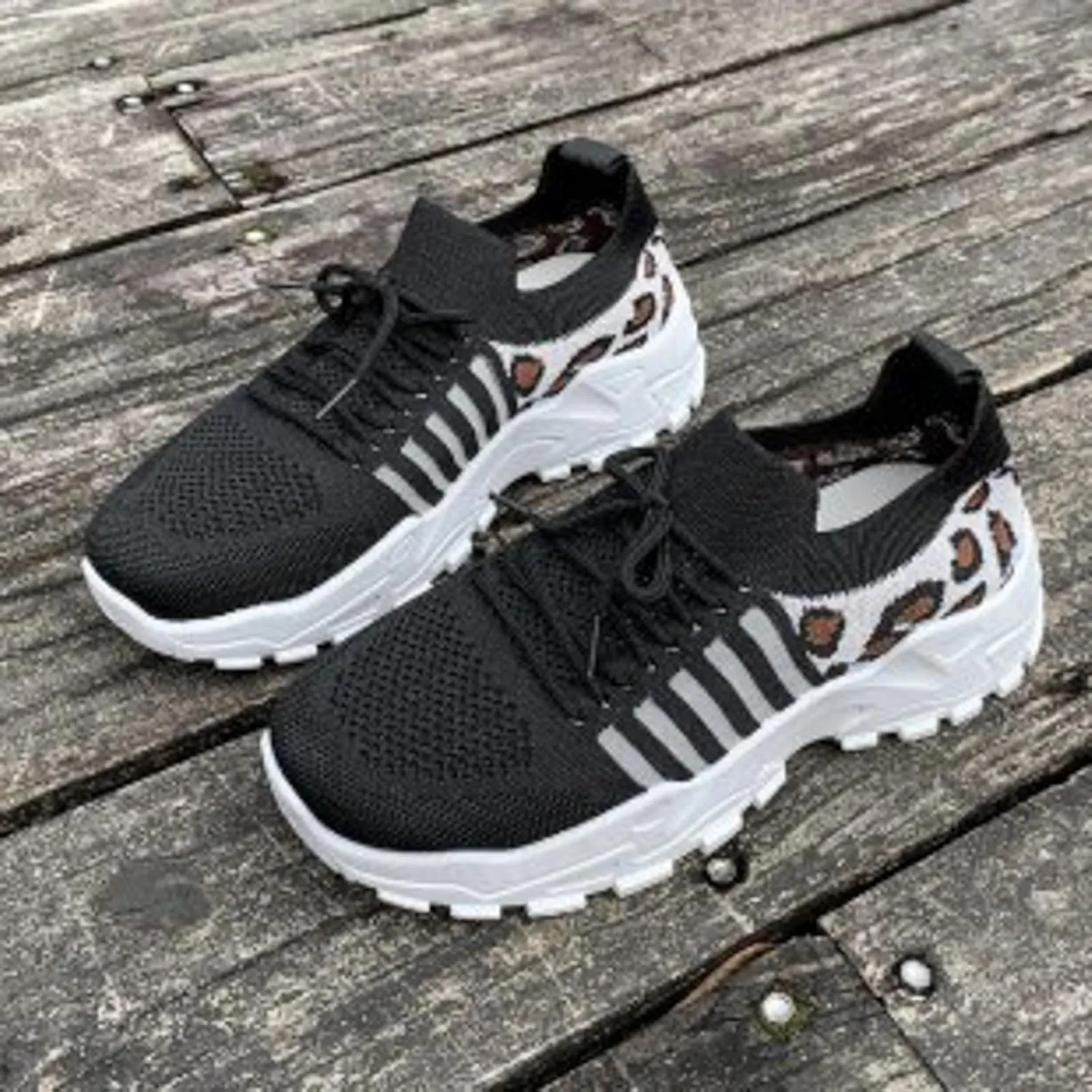 Sandals for Women Wedge Shoes Women's Fashion Mesh Cloth Leopard Print Sneakers Breathable Non Slip Lace Up Casual Shoes