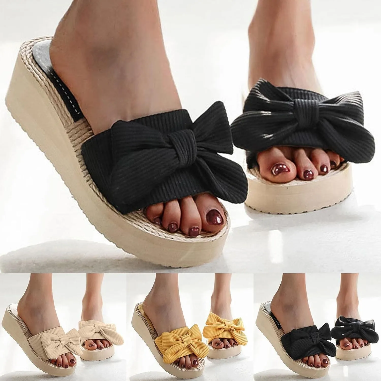 Sandals for Women Wide Width, Women's Espadrille Platform Wedge Heel Peep Toe Sandal Casual Summer Fashion Slippers