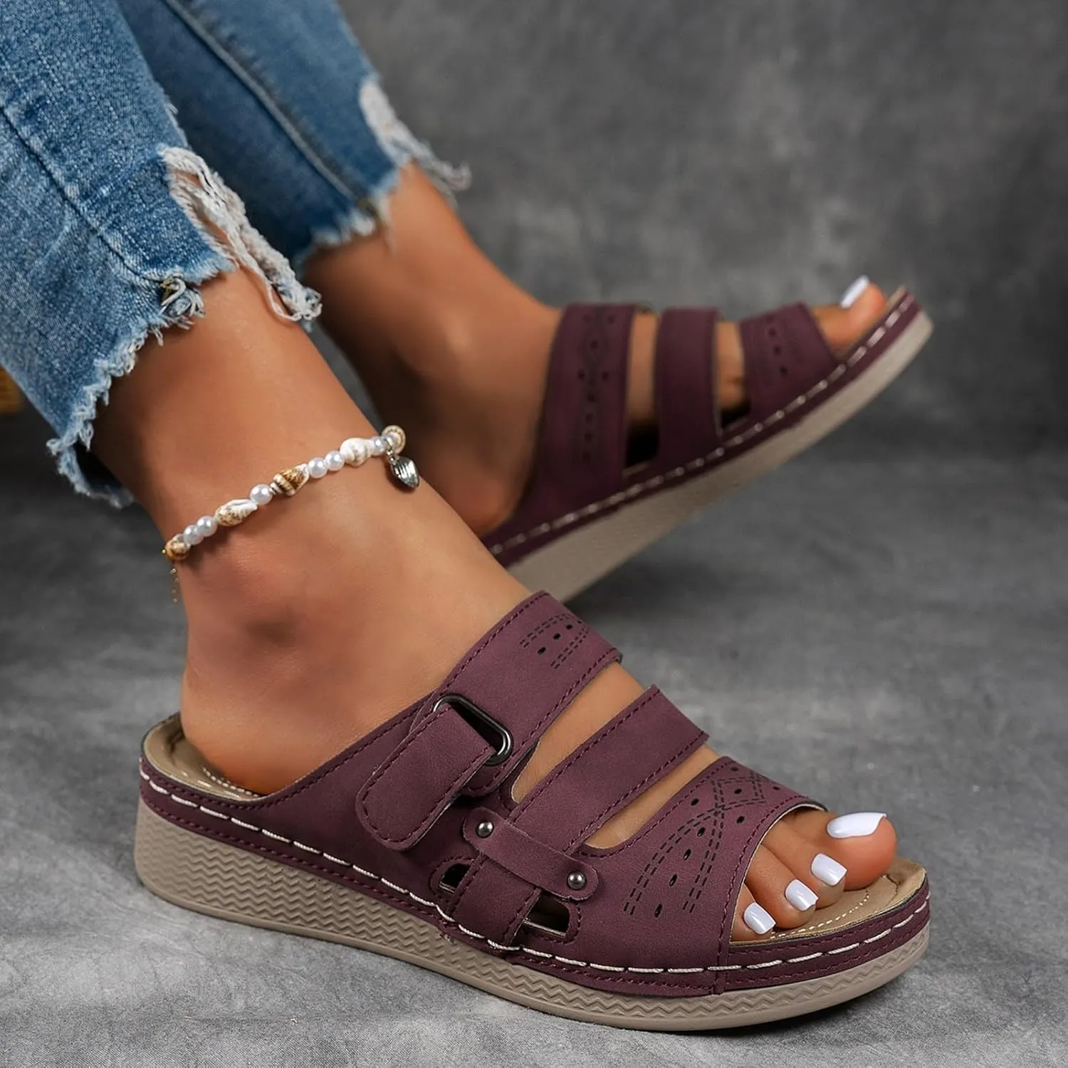 Sandals Women 2025 Dressy, Platform Sandals Women Fashion Wedges Mid Heels Open Toe Espadrilles Slip on Shoes