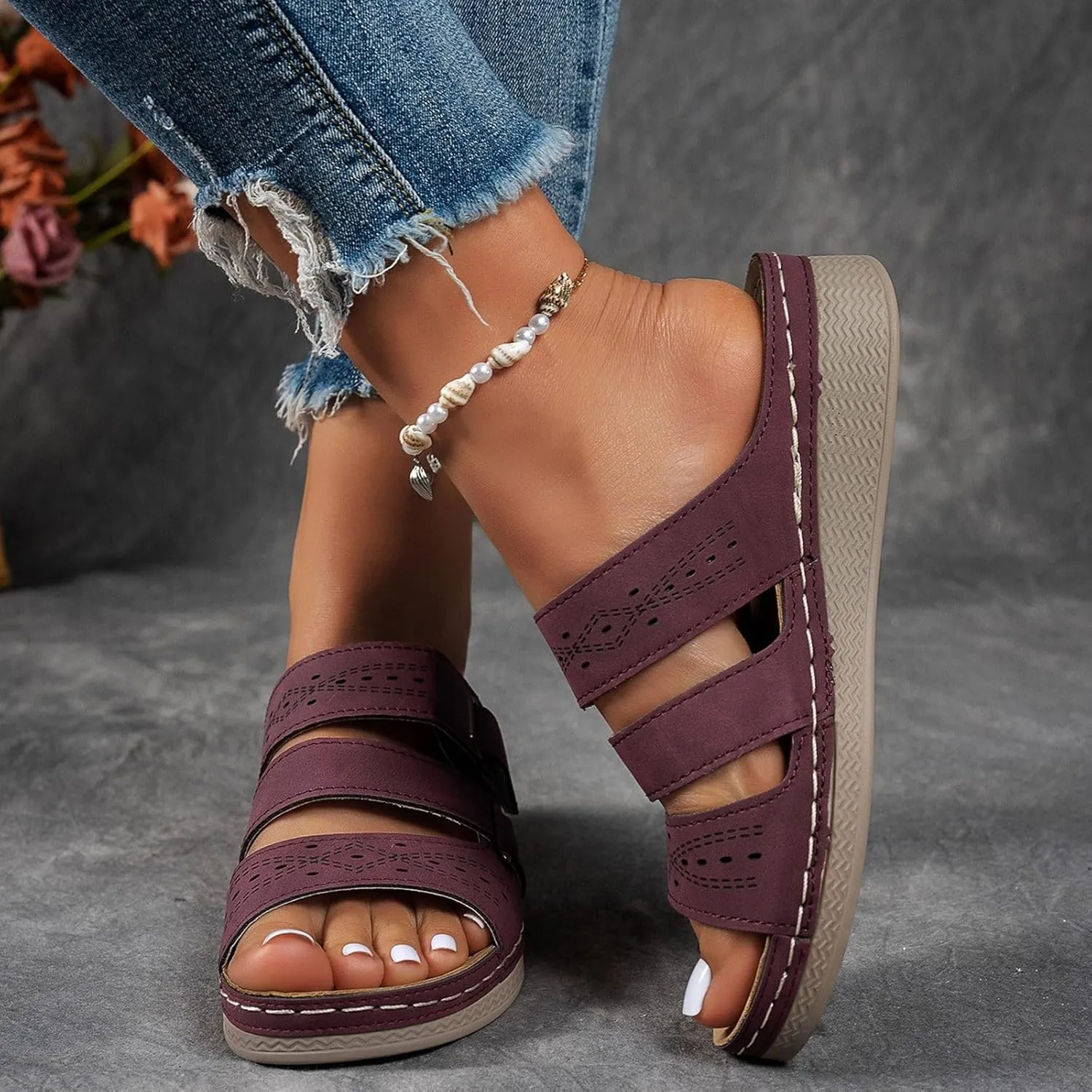 Sandals Women 2025 Dressy, Platform Sandals Women Fashion Wedges Mid Heels Open Toe Espadrilles Slip on Shoes