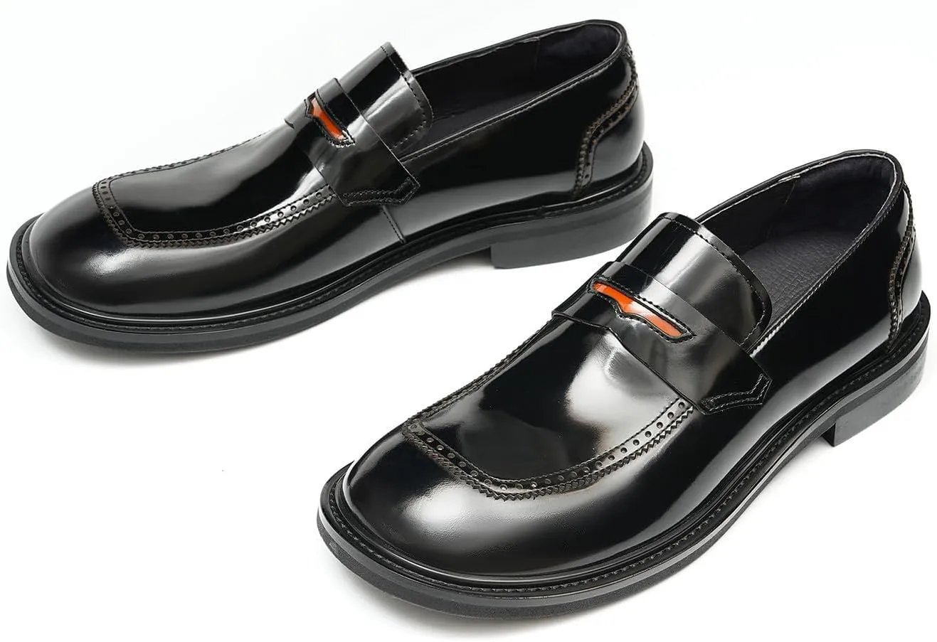 Santimon Men's Dress Loafers Slip-On Shoes - Patent Leather Square Toe Formal Business Casual Shoes for Wedding, Prom, Tuxedo - Comfortable Mocassins