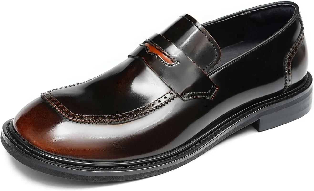 Santimon Men's Dress Loafers Slip-On Shoes - Patent Leather Square Toe Formal Business Casual Shoes for Wedding, Prom, Tuxedo - Comfortable Mocassins