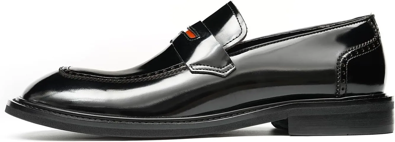 Santimon Men's Dress Loafers Slip-On Shoes - Patent Leather Square Toe Formal Business Casual Shoes for Wedding, Prom, Tuxedo - Comfortable Mocassins
